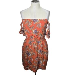 American Eagle Outfitters Orange Purple Floral Off Shoulder Mini Dress XS